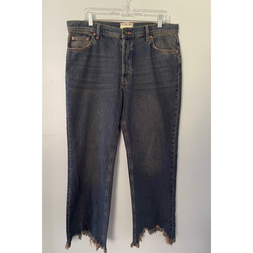 Free People We The Free Maggie Mid Rise Straight Leg Raw Frayed Hem Jeans 30